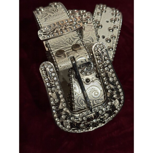 ? RARE Rhinestone Belt Clear Ice White Silver HTF Quality Western Cowgirl main image 7